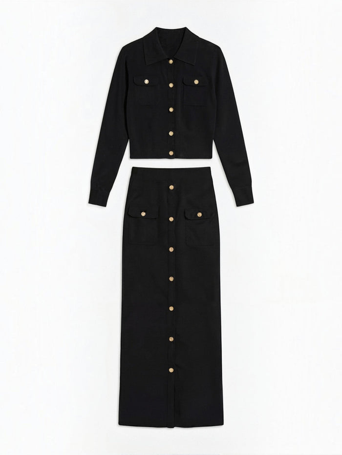 Evelyn Ensemble En Maille Avec Veste Et Jupe Longue