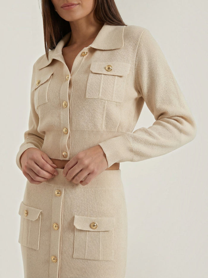 Evelyn Ensemble En Maille Avec Veste Et Jupe Longue