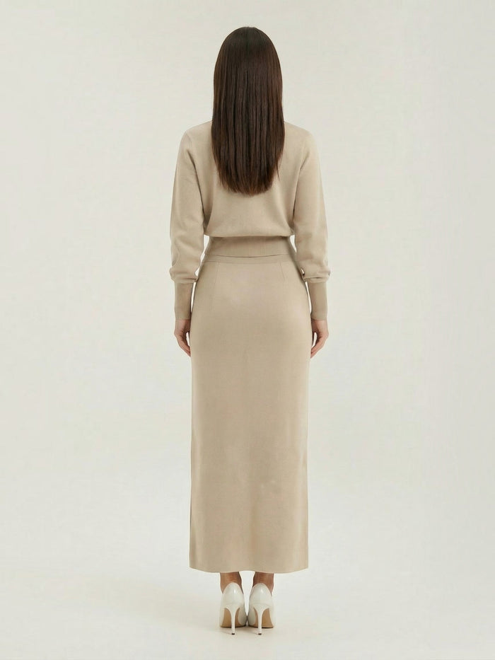 Evelyn Ensemble En Maille Avec Veste Et Jupe Longue