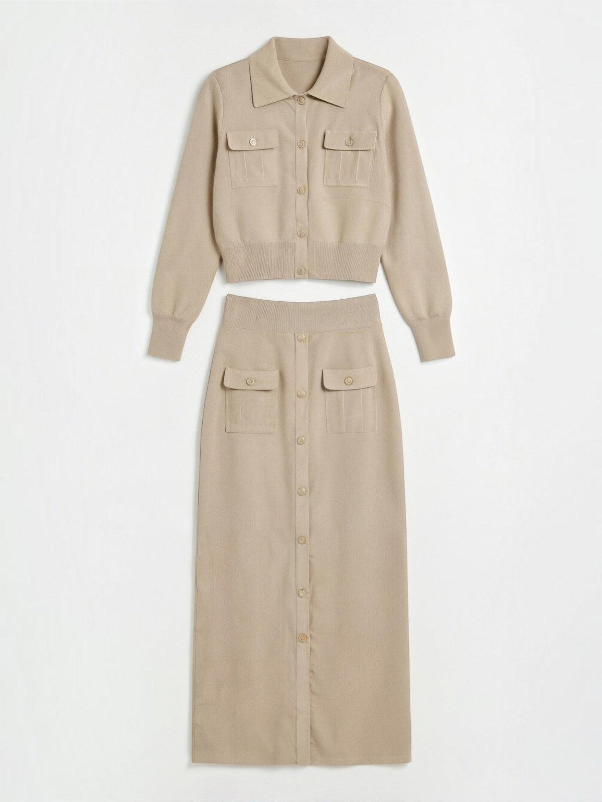 Evelyn Ensemble En Maille Avec Veste Et Jupe Longue