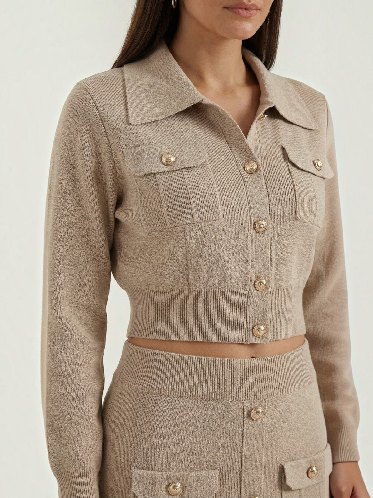 Evelyn Ensemble En Maille Avec Veste Et Jupe Longue