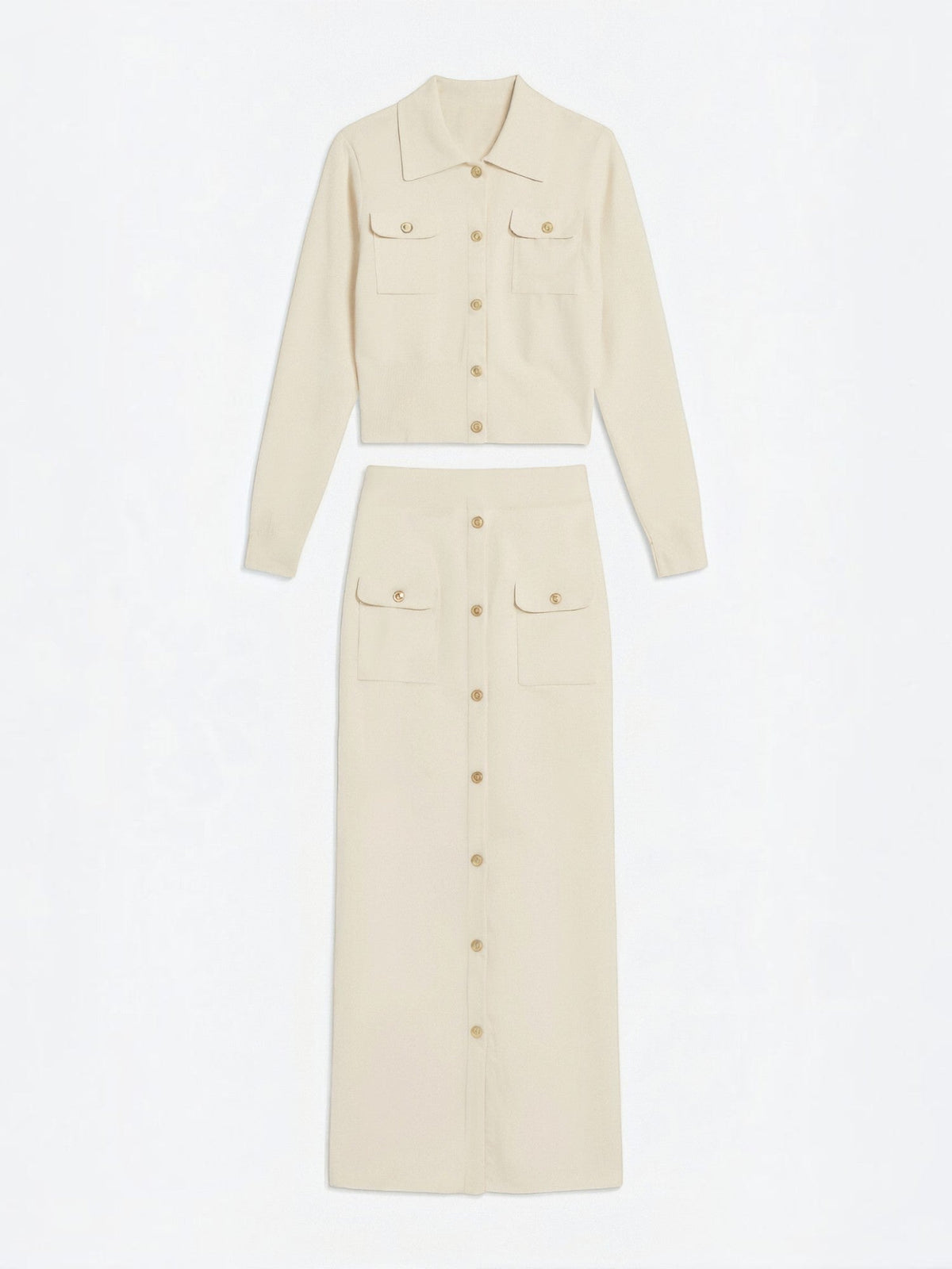 Evelyn Ensemble En Maille Avec Veste Et Jupe Longue