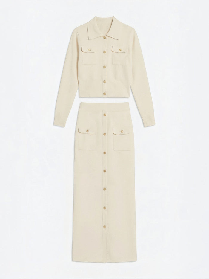 Evelyn Ensemble En Maille Avec Veste Et Jupe Longue