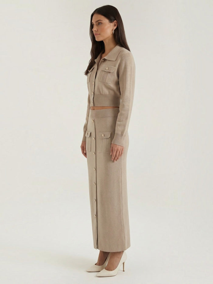 Evelyn Ensemble En Maille Avec Veste Et Jupe Longue