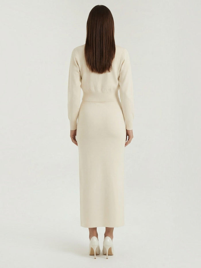 Evelyn Ensemble En Maille Avec Veste Et Jupe Longue