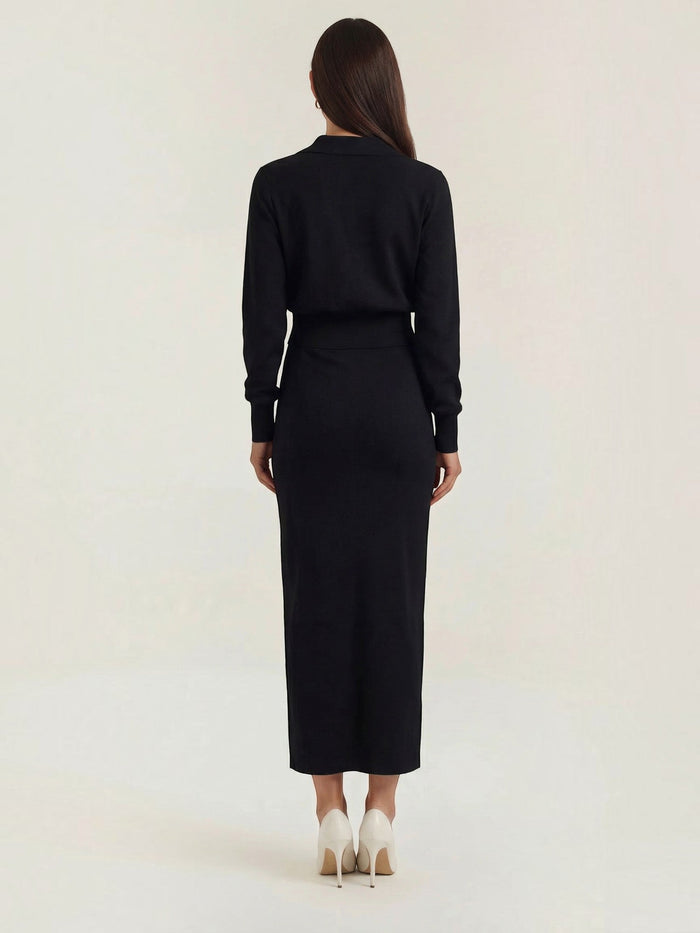 Evelyn Ensemble En Maille Avec Veste Et Jupe Longue