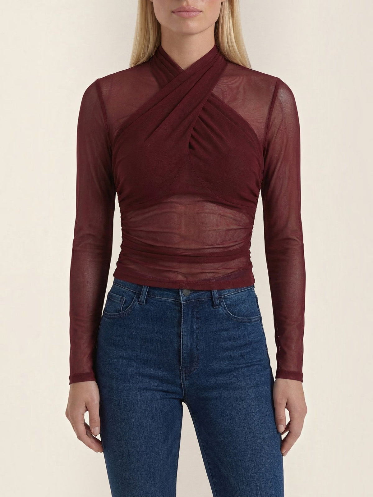Georgia Top En Tulle Transparent Croisé