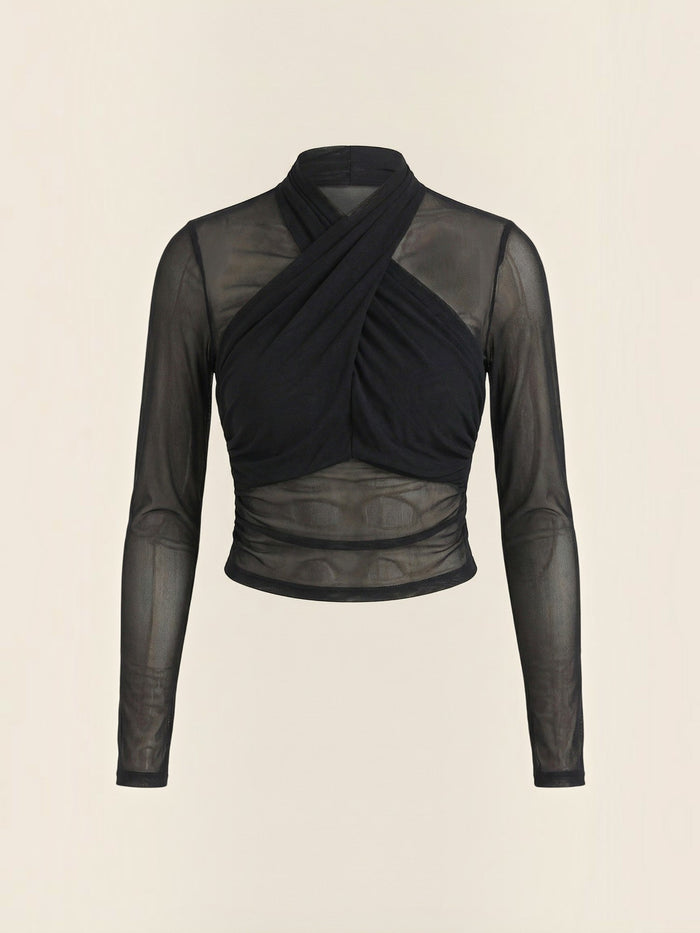Georgia Top En Tulle Transparent Croisé