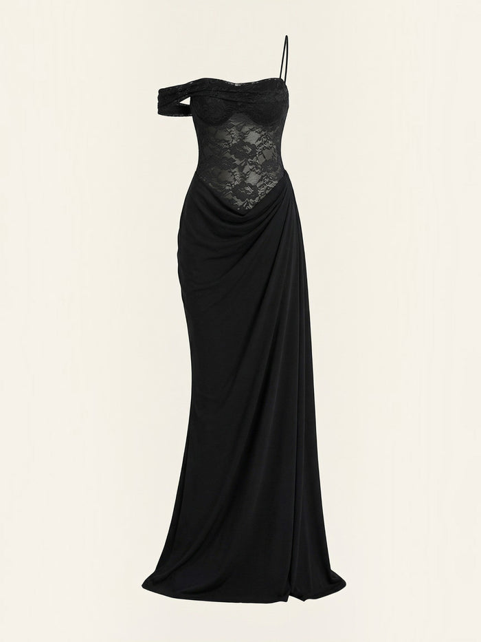 Giselle Robe Longue Corset En Dentelle Asymétrique