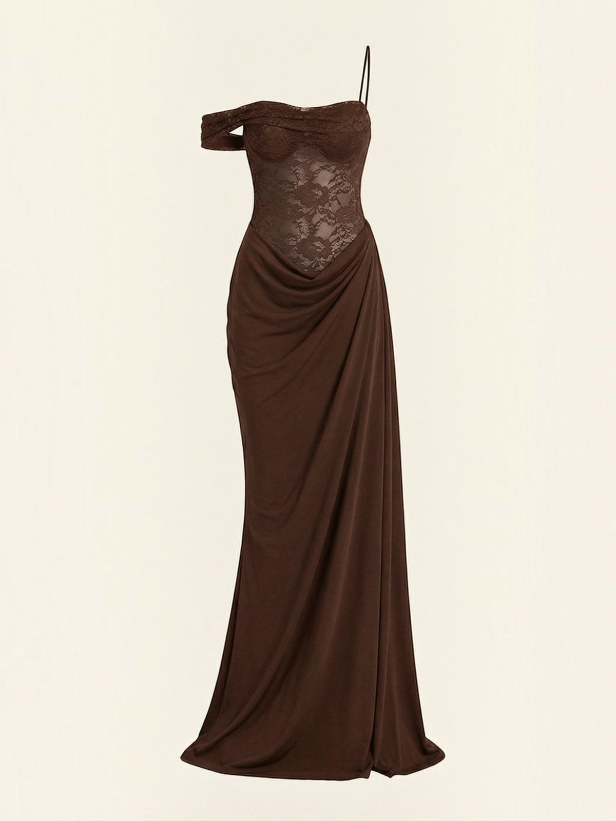 Giselle Robe Longue Corset En Dentelle Asymétrique