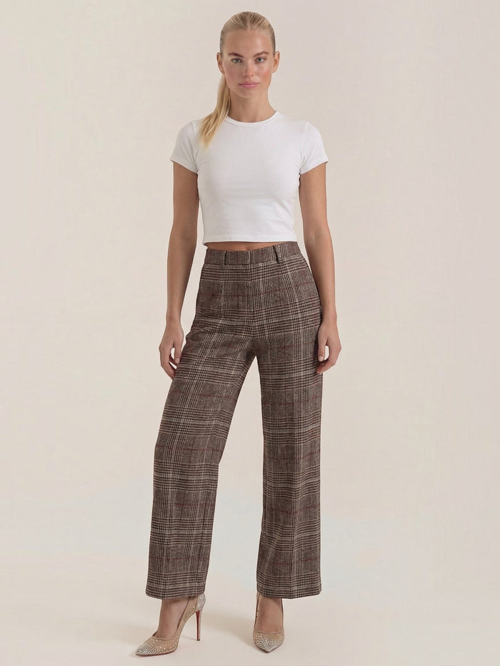 Leigh Pantalon Taille Haute À Jambe Large À Carreaux