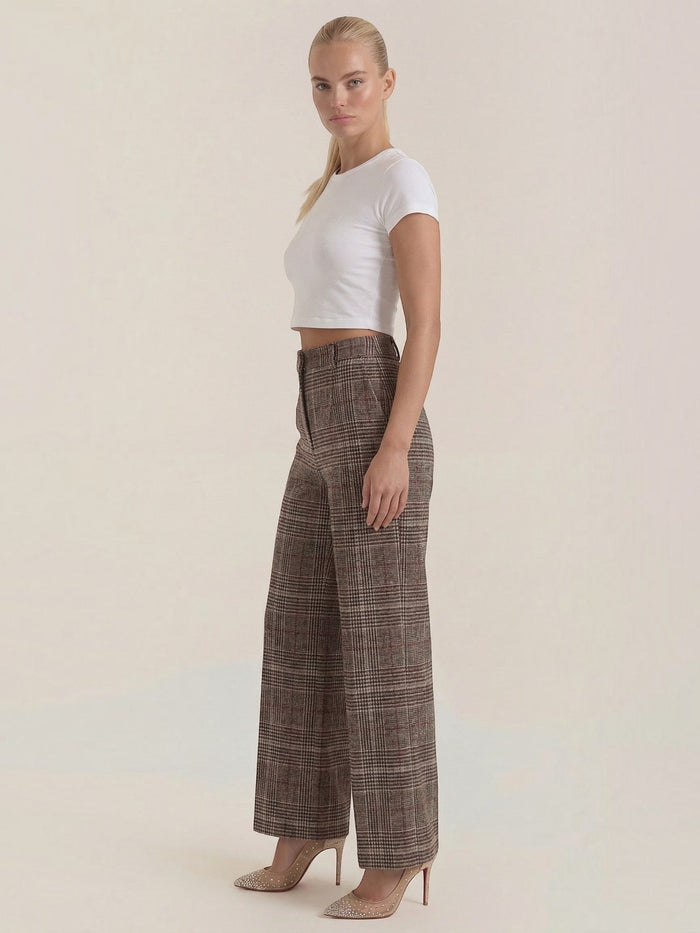 Leigh Pantalon Taille Haute À Jambe Large À Carreaux