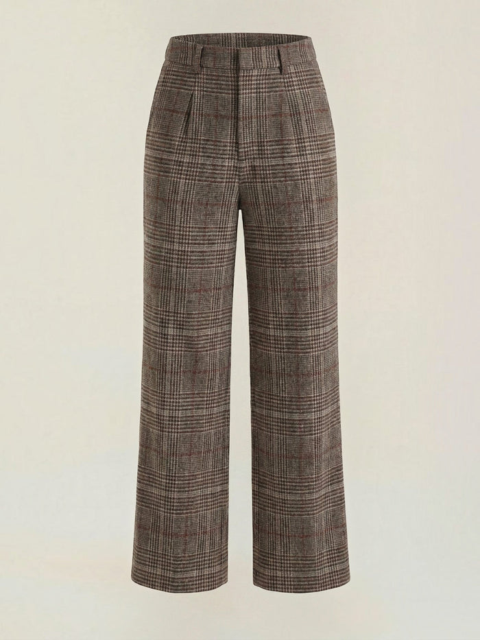 Leigh Pantalon Taille Haute À Jambe Large À Carreaux