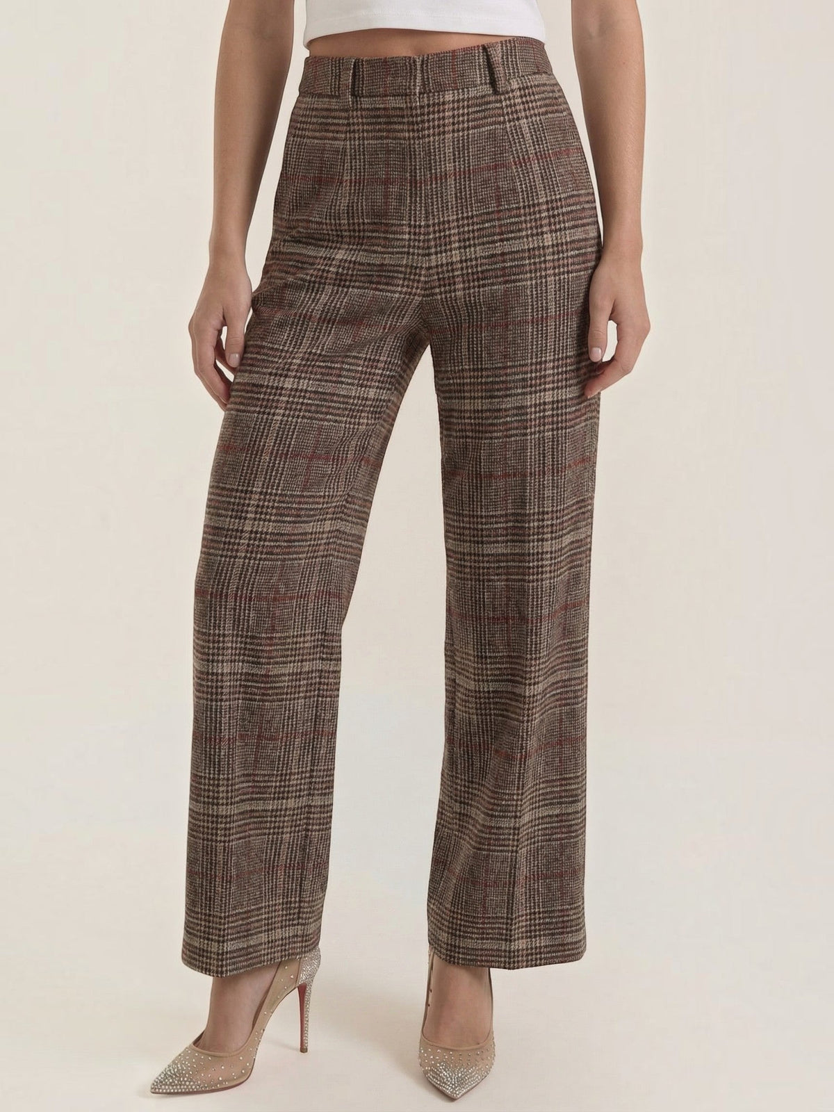 Leigh Pantalon Taille Haute À Jambe Large À Carreaux