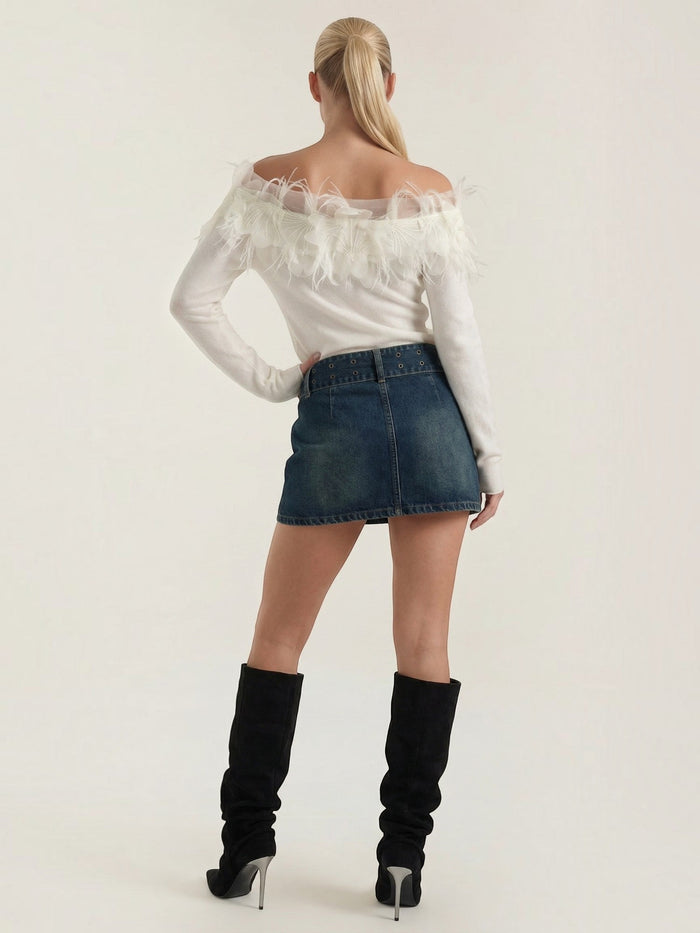 Marguerite Pull En Maille Avec Finition Plumes