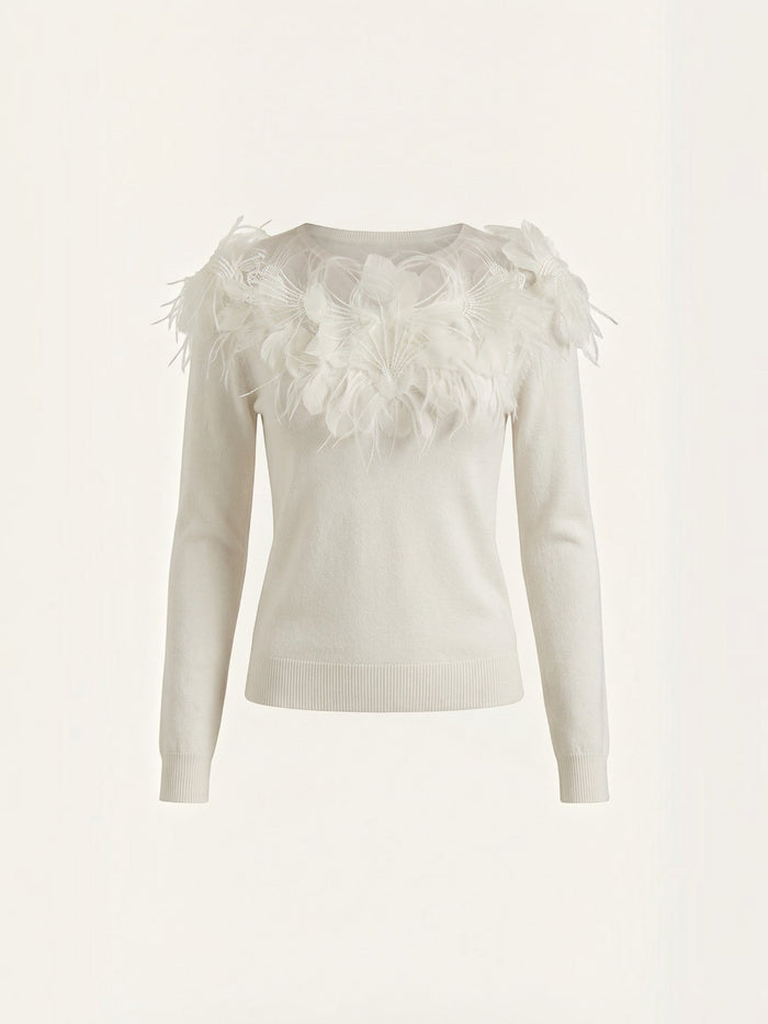 Marguerite Pull En Maille Avec Finition Plumes