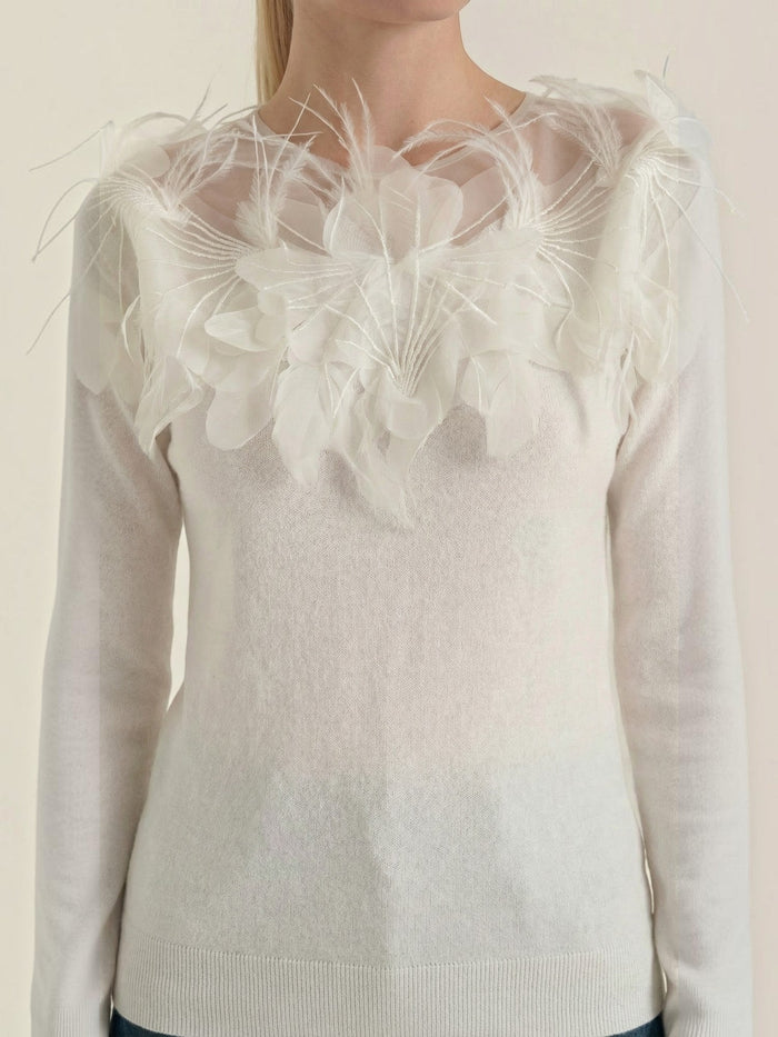 Marguerite Pull En Maille Avec Finition Plumes
