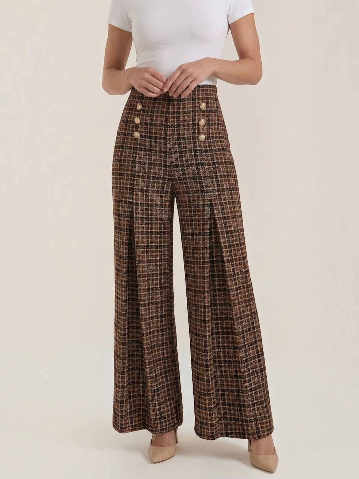 Naomi Pantalon À Carreaux Effet Tweed