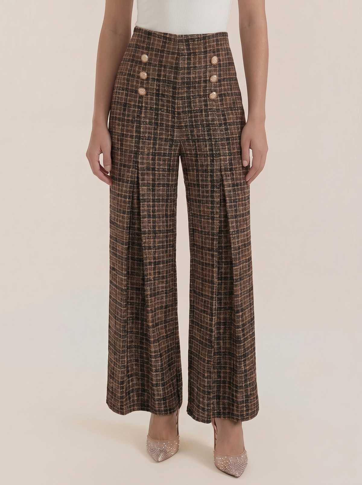Naomi Pantalon À Carreaux Effet Tweed