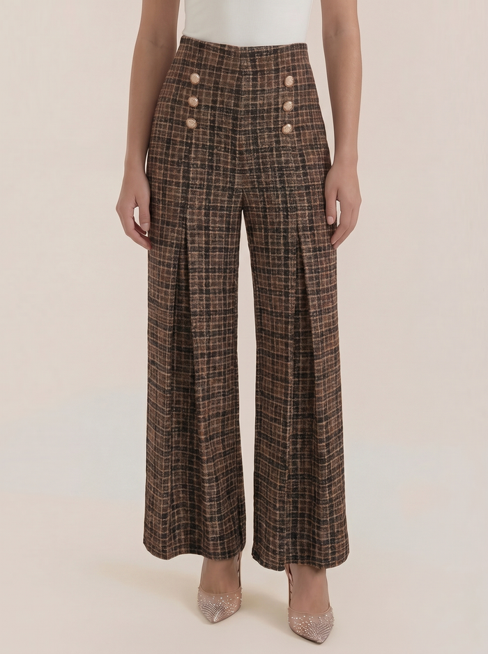 Naomi Pantalon À Carreaux Effet Tweed