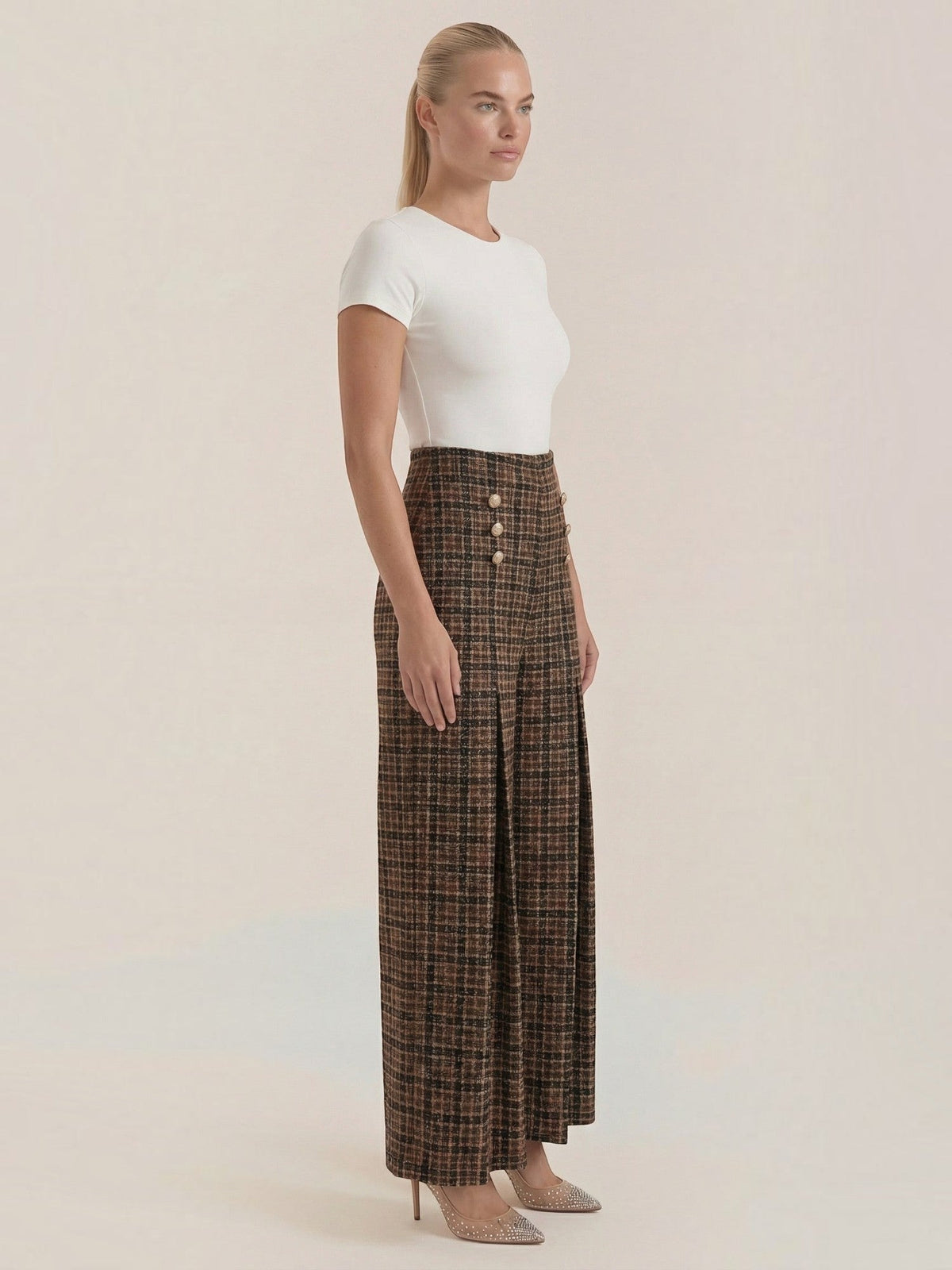 Naomi Pantalon À Carreaux Effet Tweed