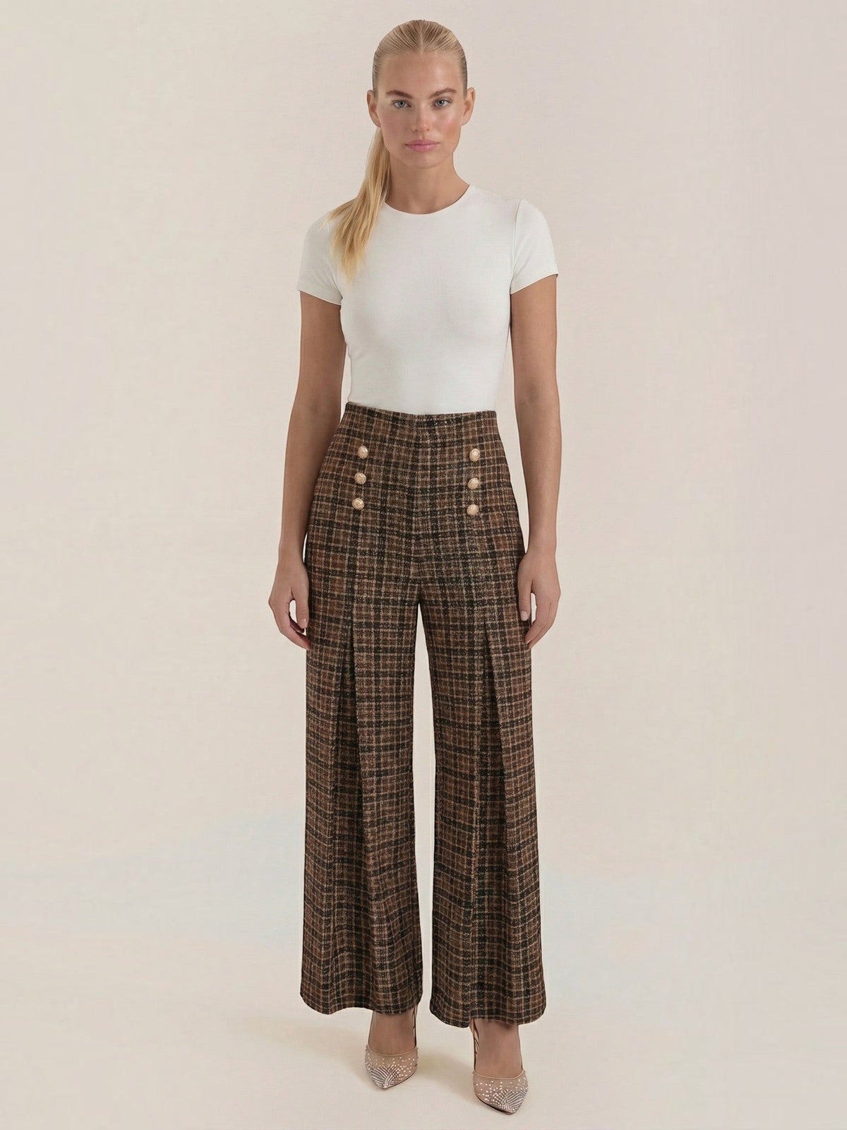Naomi Pantalon À Carreaux Effet Tweed