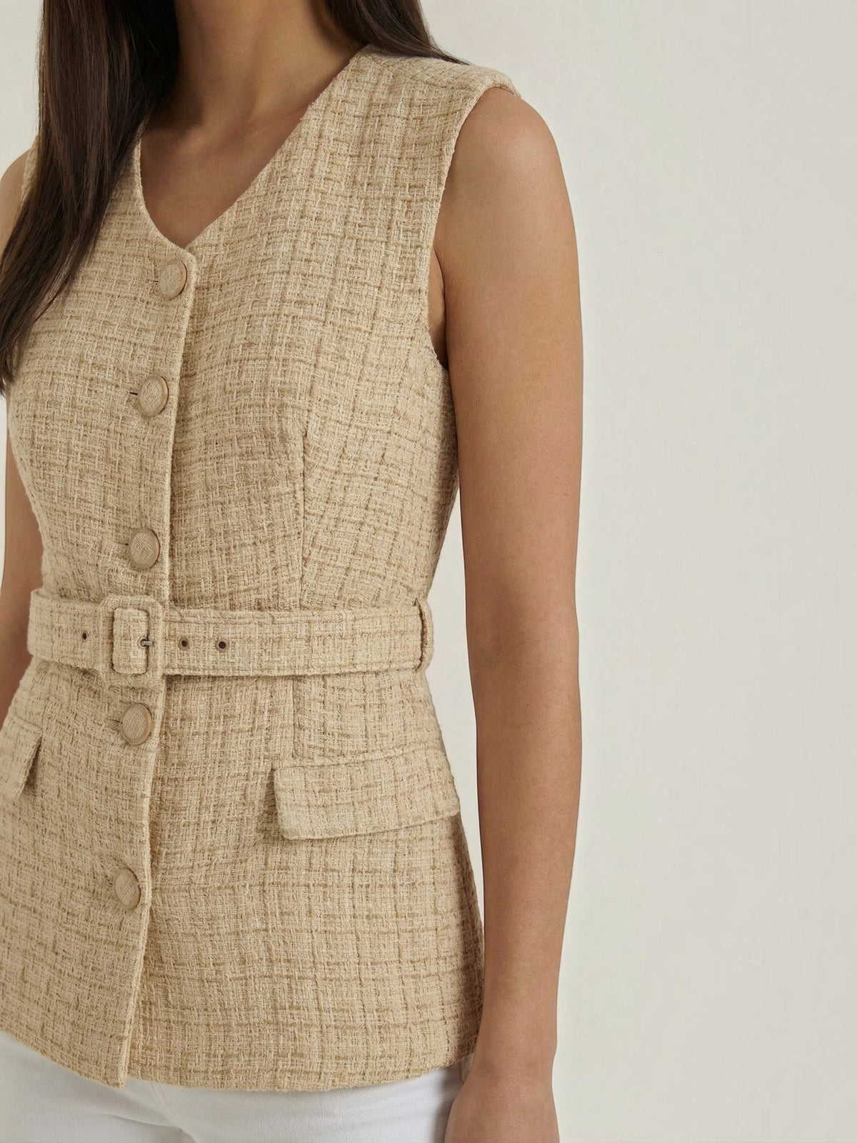 Quinn Veste Sans Manches Effet Tweed Structuré