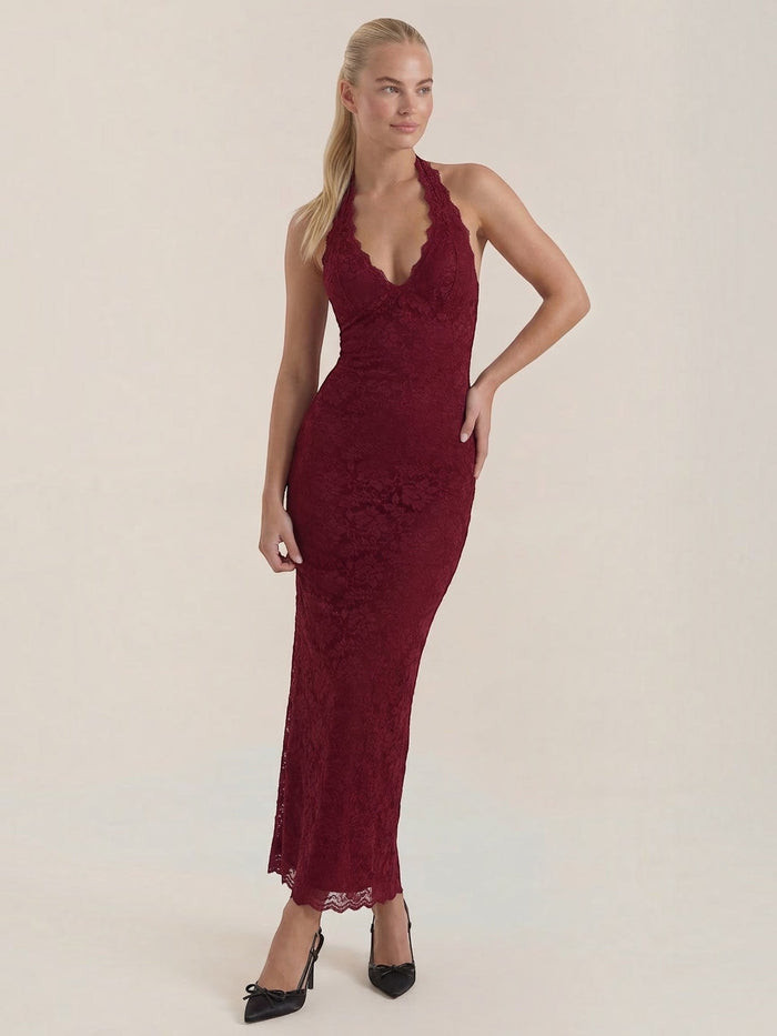 Roxanne Robe Longue En Dentelle À Dos Nu