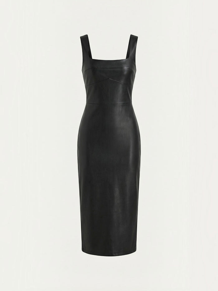Yvonne Robe Midi Près Du Corps En Similicuir