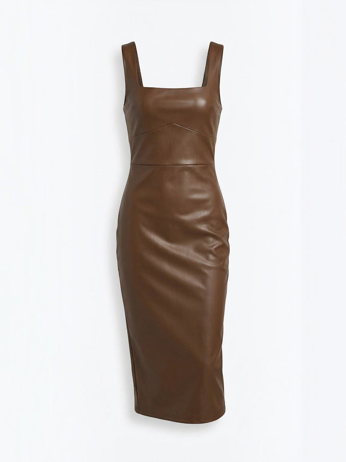 Yvonne Robe Midi Près Du Corps En Similicuir