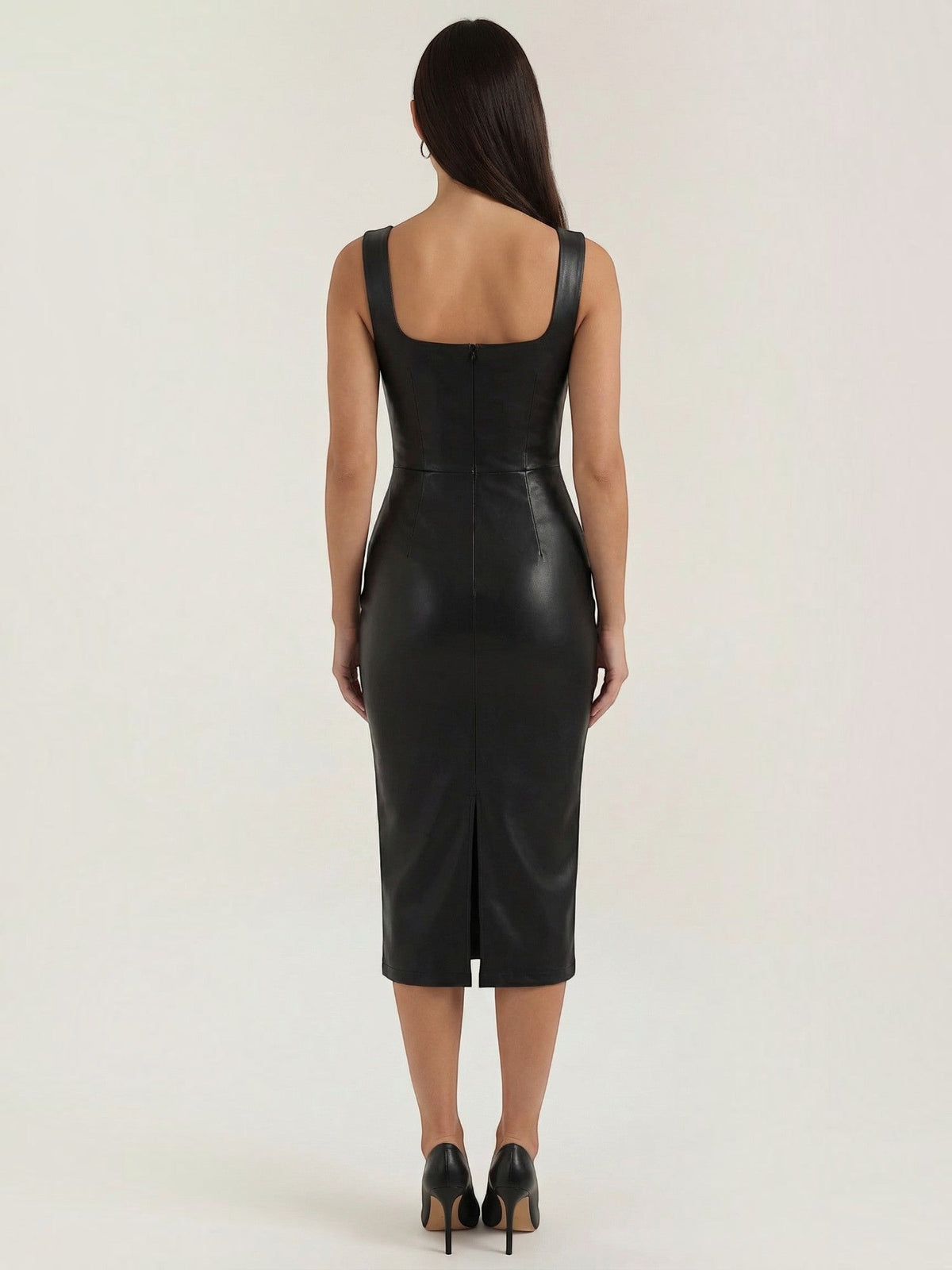 Yvonne Robe Midi Près Du Corps En Similicuir
