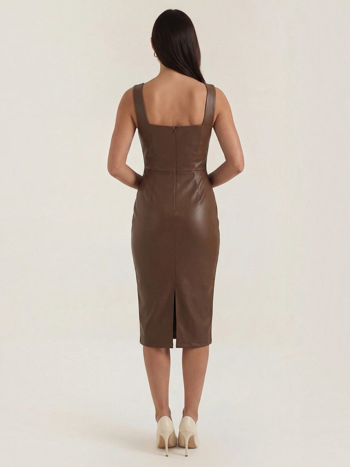 Yvonne Robe Midi Près Du Corps En Similicuir